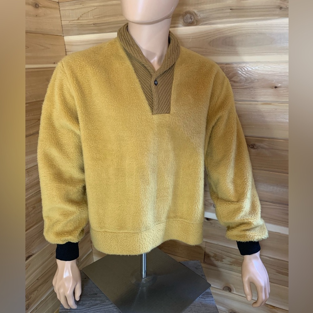 Vintage Designer Italian Mustard Yellow Black Micro Fleece Sweater‎ Men's Large